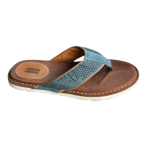 Johnston & Murphy Prescott Thong Sandals Size 10 Stone Blue Leather Thong Sandal - Picture 1 of 13